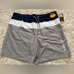 New SPEEDO Men’s Swim Trunks Blue Gray White Sz XXL